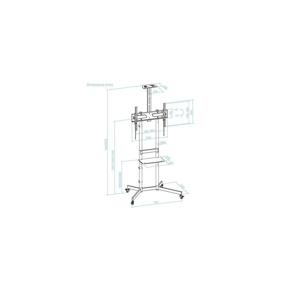 Soporte Suelo TooQ FS1151M-B con Ruedas para Pantallas 37-70" hasta 70 kg - Imagen 7