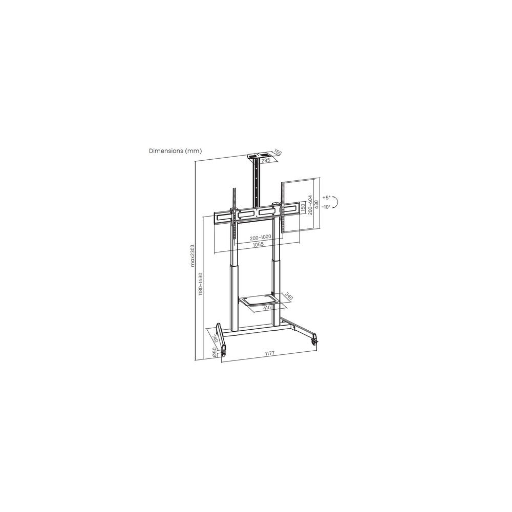 Soporte Suelo Aisens FT100TE-403 Inclinable, con ruedas para Pantallas 60-100" hasta 100 kg - Imagen 7